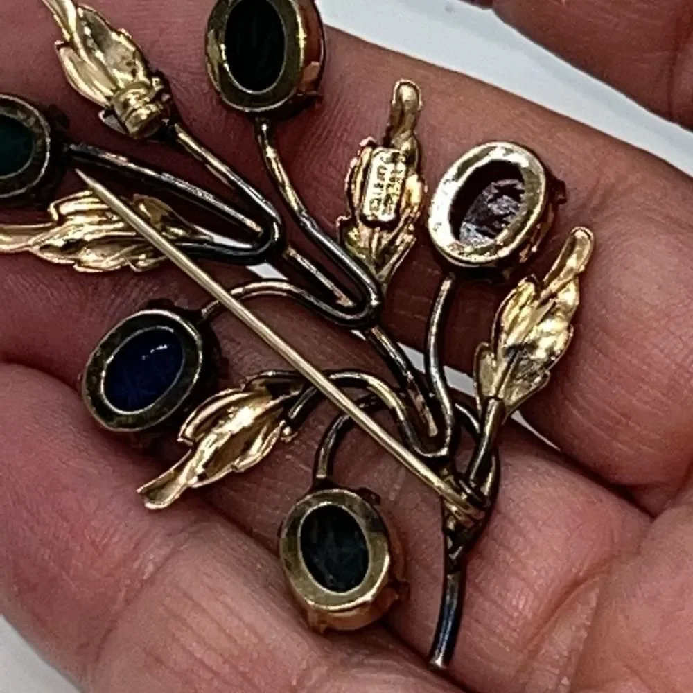 Vintage Binder Brothers 12KT GF Brooch Floral Leaf Scarab Pin  Signed BB